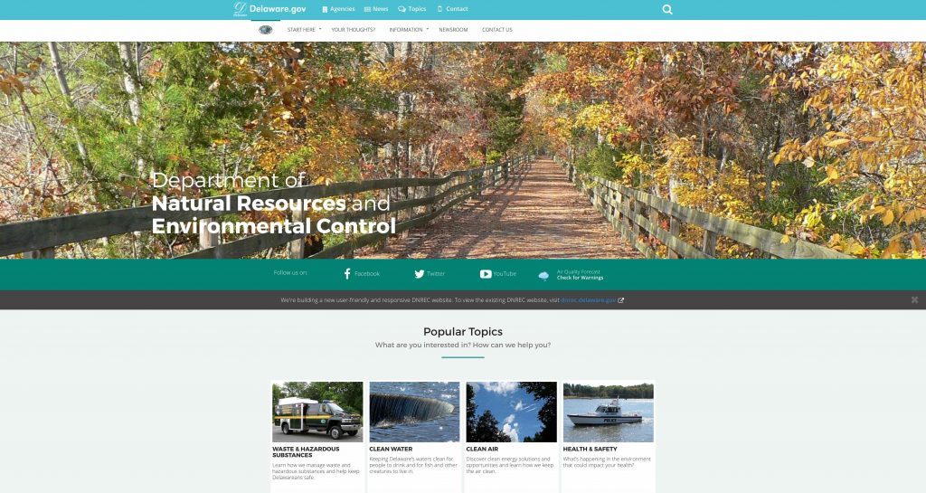 DNREC's website home page. 