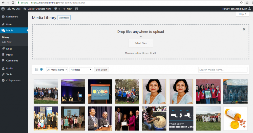 Screenshot of the WordPress media gallery