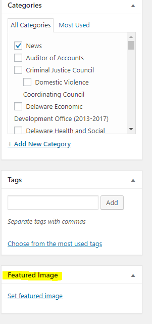 Screenshot of how to add a featured image