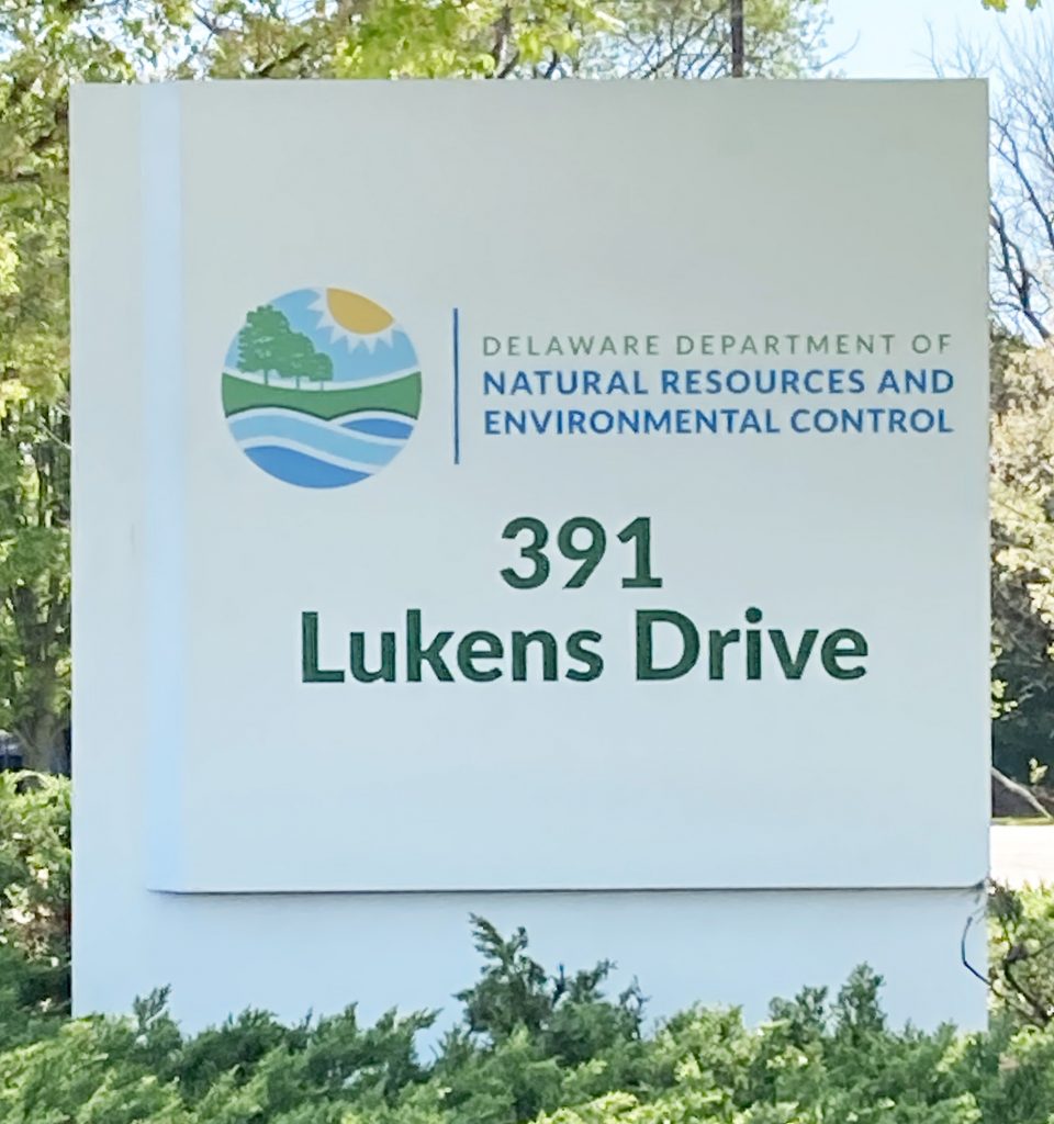 Lukens Drive DNREC signage with new logo