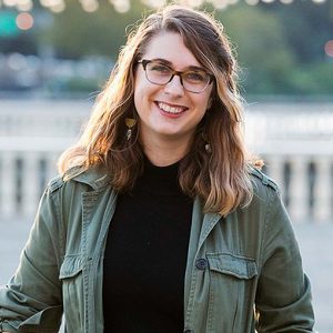 Graphic Designer Karen Katz smiling while outside