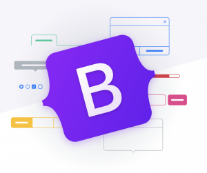 Bootstrap logo with responsive elements behind it.