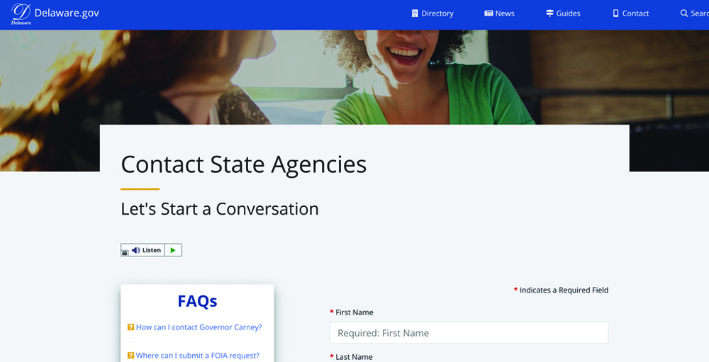 State of Delaware Contact page. Contact State Agencies