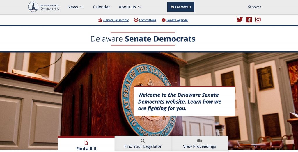 Senate Dems website homepage.