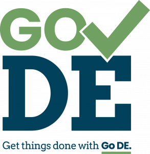 Go DE Logo. Prominent green checkmark and tagline "Get things done with Go DE." 