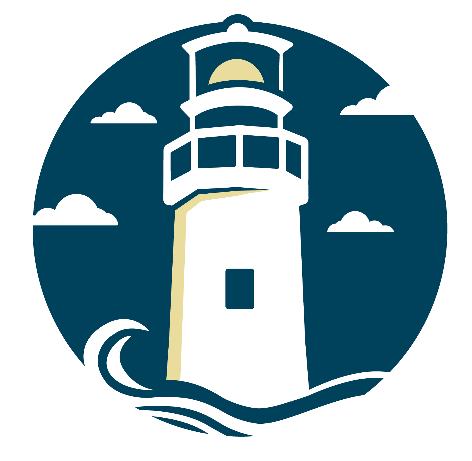 An illustrative logo of a Delaware Lighthouse in Delaware's new branding colors: Pioneer blue and illumination yellow. 