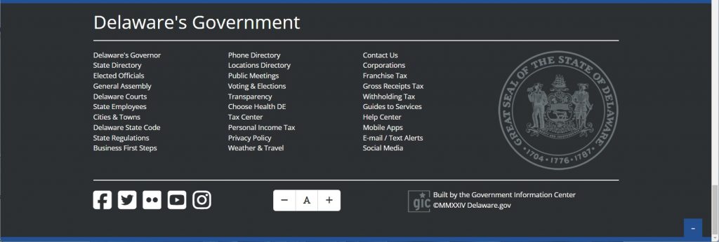 Delaware's state government current common look and feel compliant footer