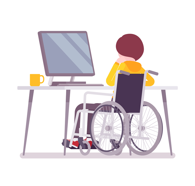 Woman in wheelchair using a computer