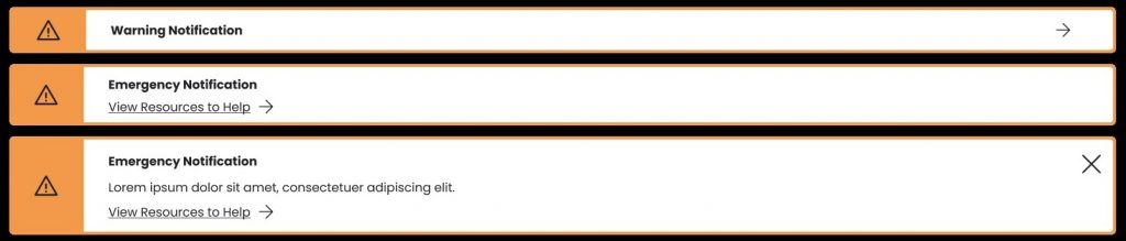 Examples of orange emergency notification banners