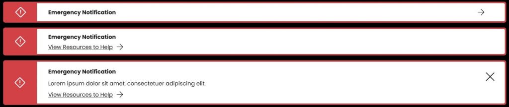 Examples of red emergency notification banners