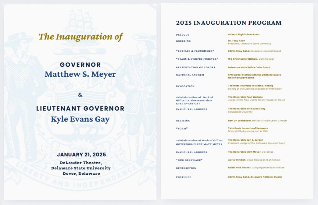 The first two pages of the Inauguration program, laid out side by side.