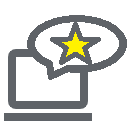 Icon of a computer with a bubble message appearing with a yellow star in it