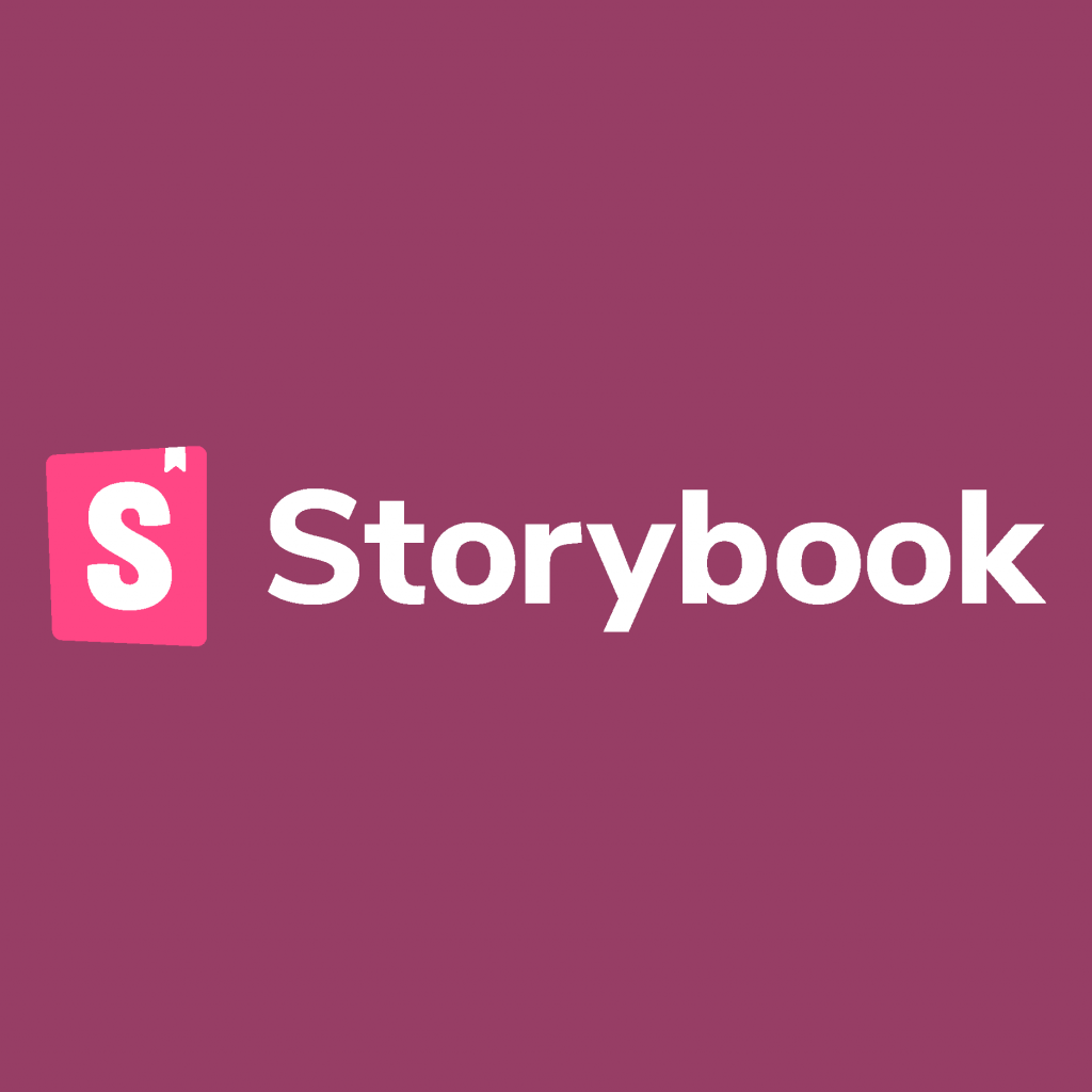 Storybook logo, over a red background