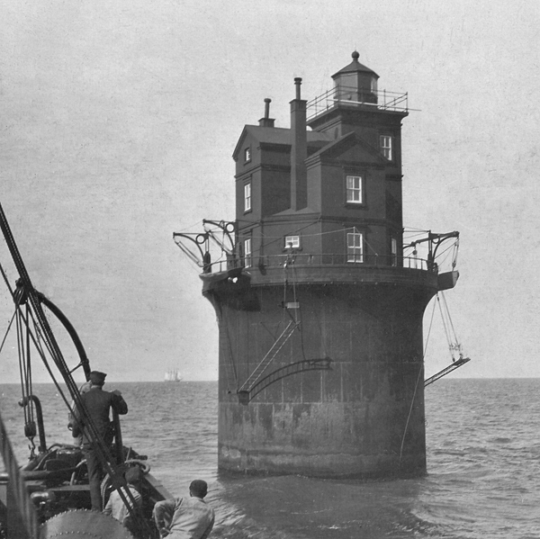 An old photo of the Fourteen Foot Bank Lighthouse from 1915
