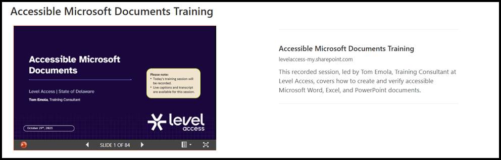 Screenshot of Accessible Microsoft Documents Training opening page.