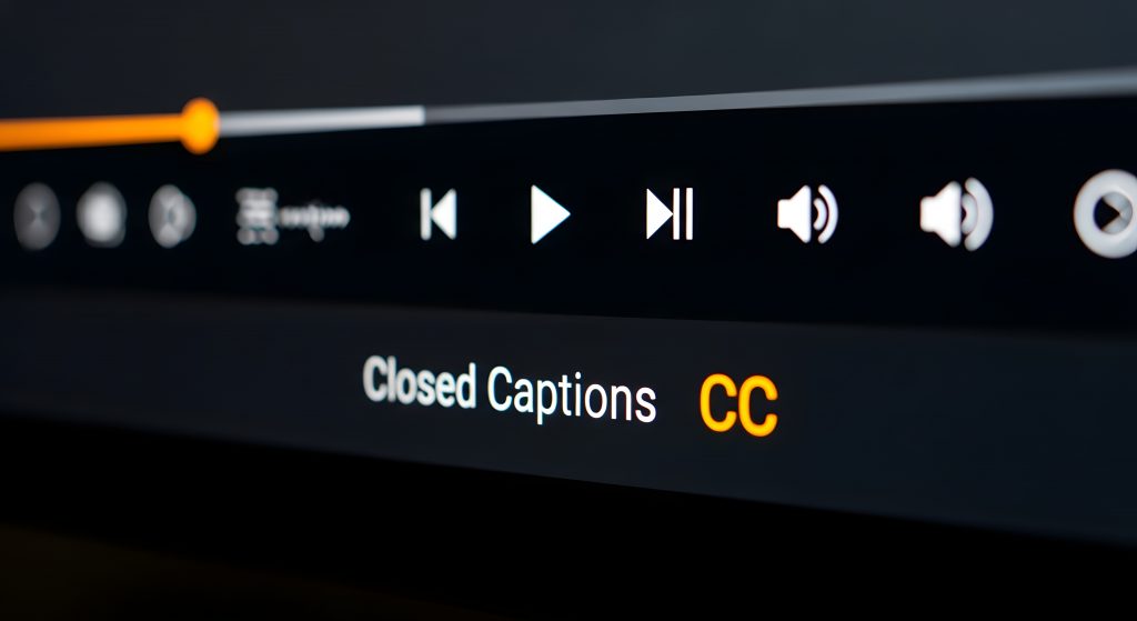 Closed captions symbol glowing on video player.