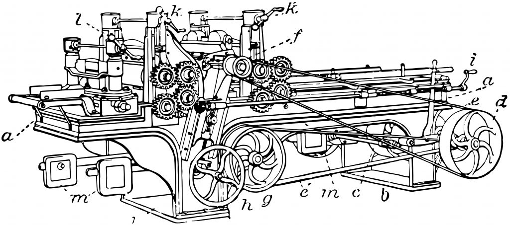 A vintage illustration of an old machine.
