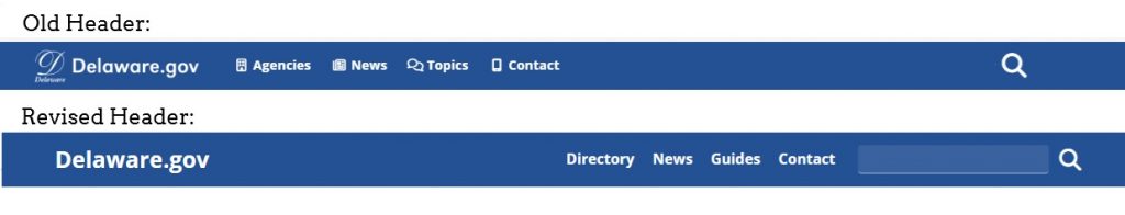 A comparison view of the old header and the new revised version.