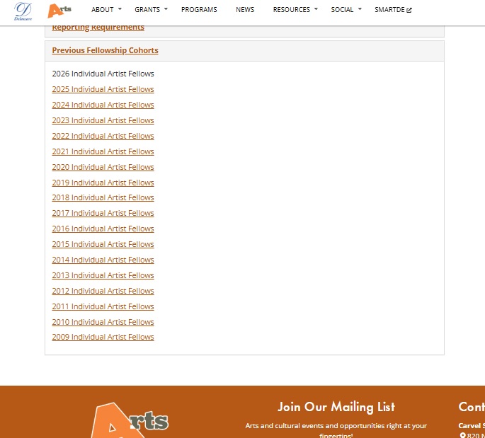 A screenshot from the old website showing years of award recipients.