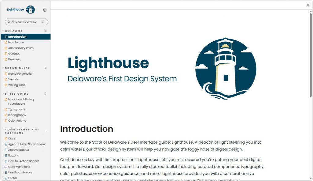 Screenshot of the Lighthouse Storybook site.