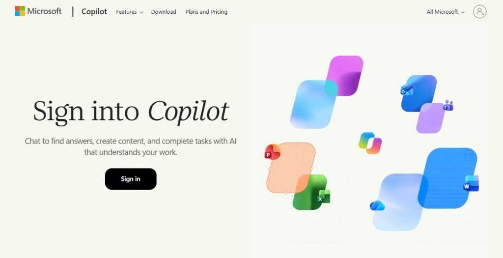Sign-in screenshot from the Copilot homepage.